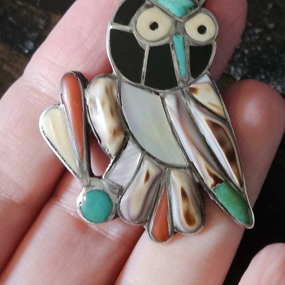 Huge Zuni Vintage S. Esalio Signed Owl Ring - Picture 4 of 8
